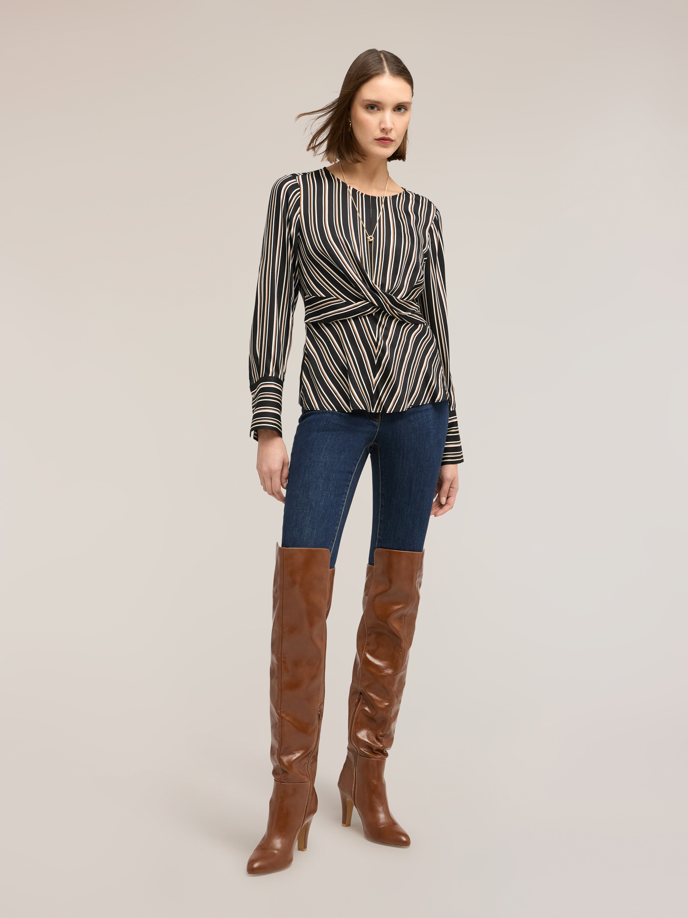 Striped wrap blouse image number 0