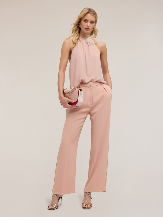 Top halter with chiffon flower