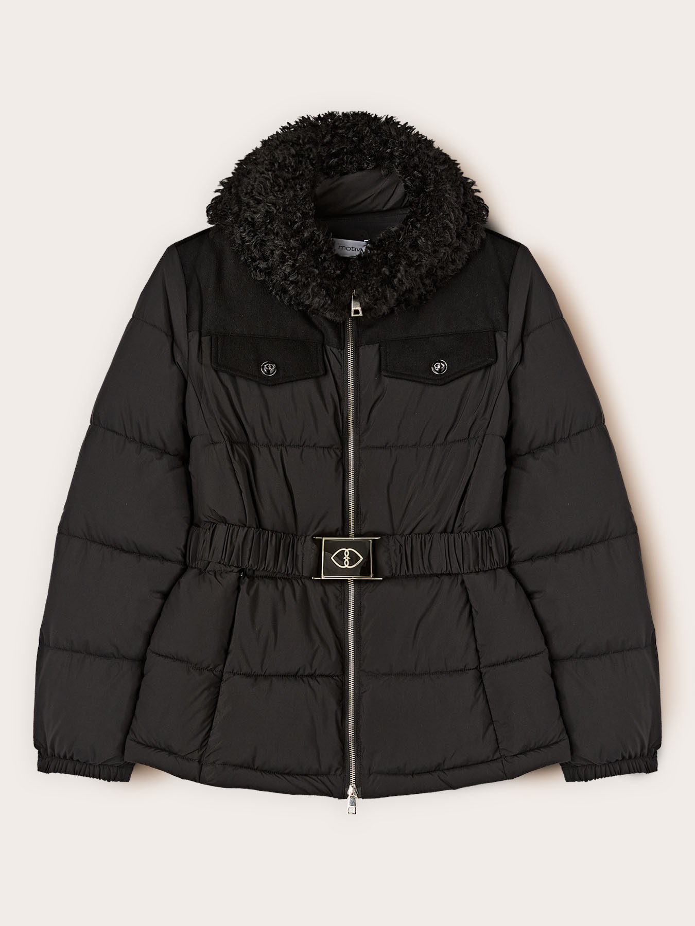 Short belted down jacket image number 4