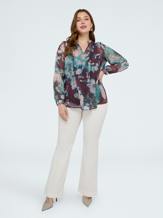 Blouse imprim&eacute; floral en cr&ecirc;pon