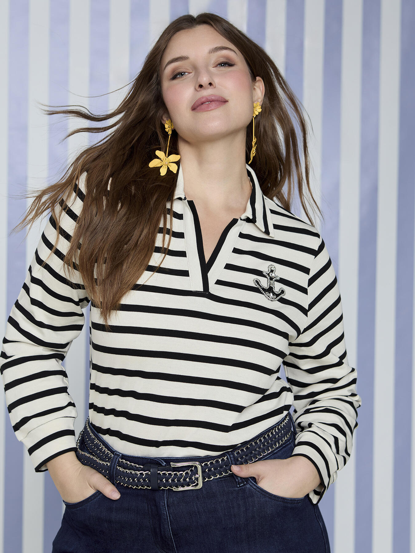 Camiseta de punto de algod&oacute;n estilo marinero image number 0