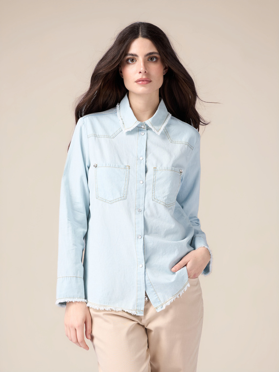 Cămașă din denim spălată cu pietre