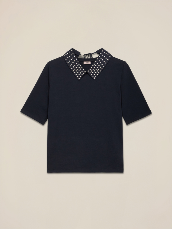 Short-sleeved T-shirt with jewel neckline
