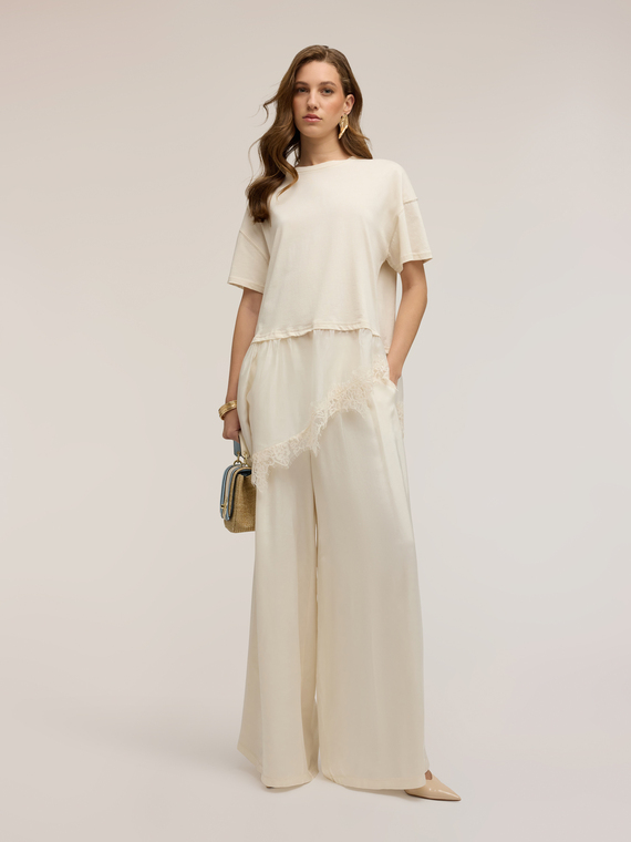 Pantaloni palazzo din satin de viscoză