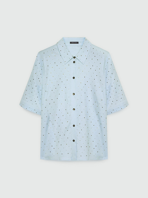 Camicia in lino stretch con borchie
