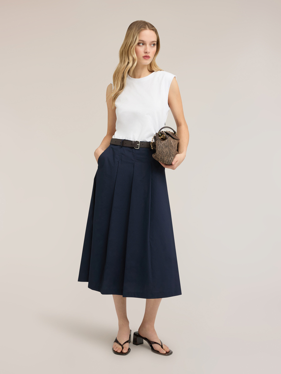 Rochie midi cu curea și fustă din poplin