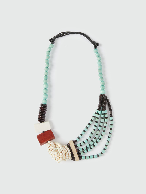 Collana con perline in legno colorato