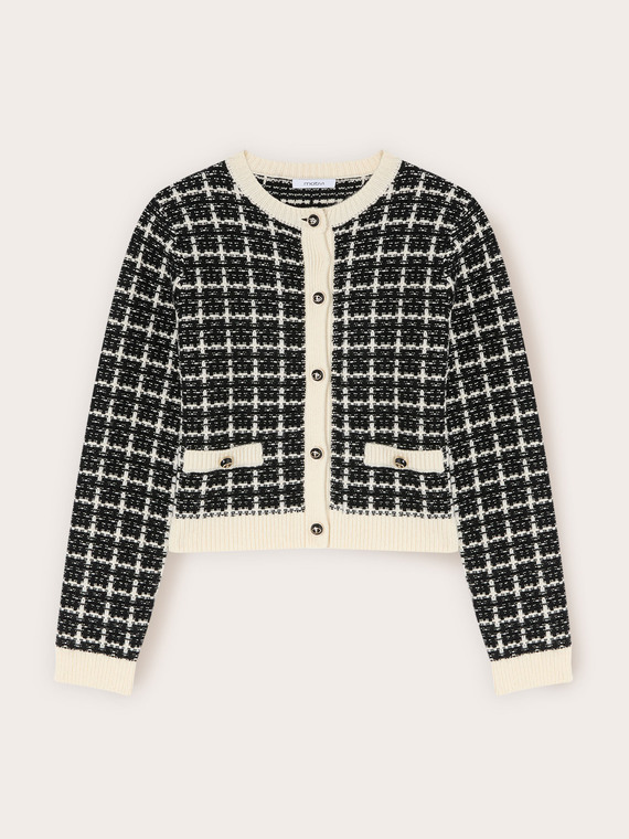 Cardigan en maille à carreaux avec boutons