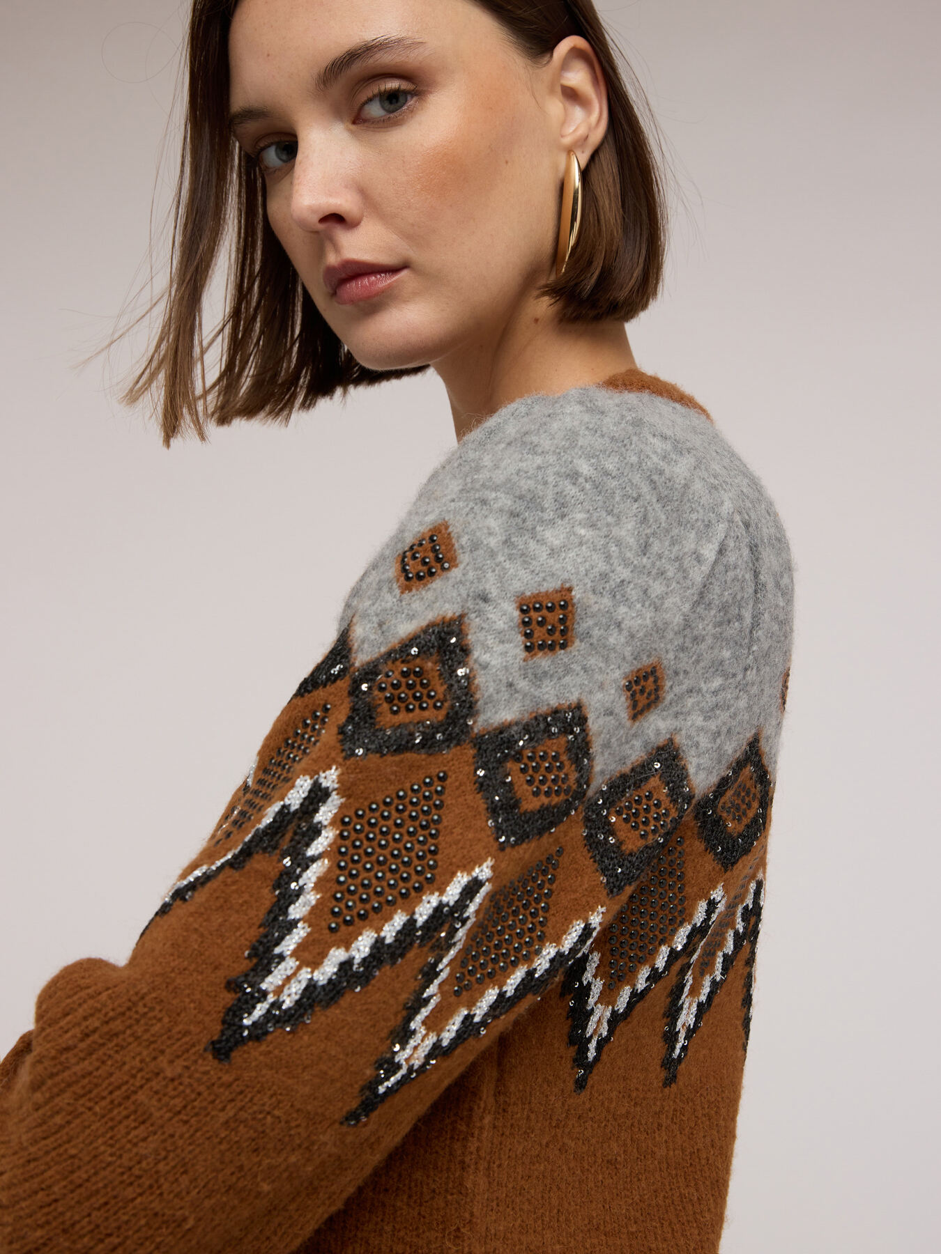 Vestito jacquard con maniche a palloncino image number 3