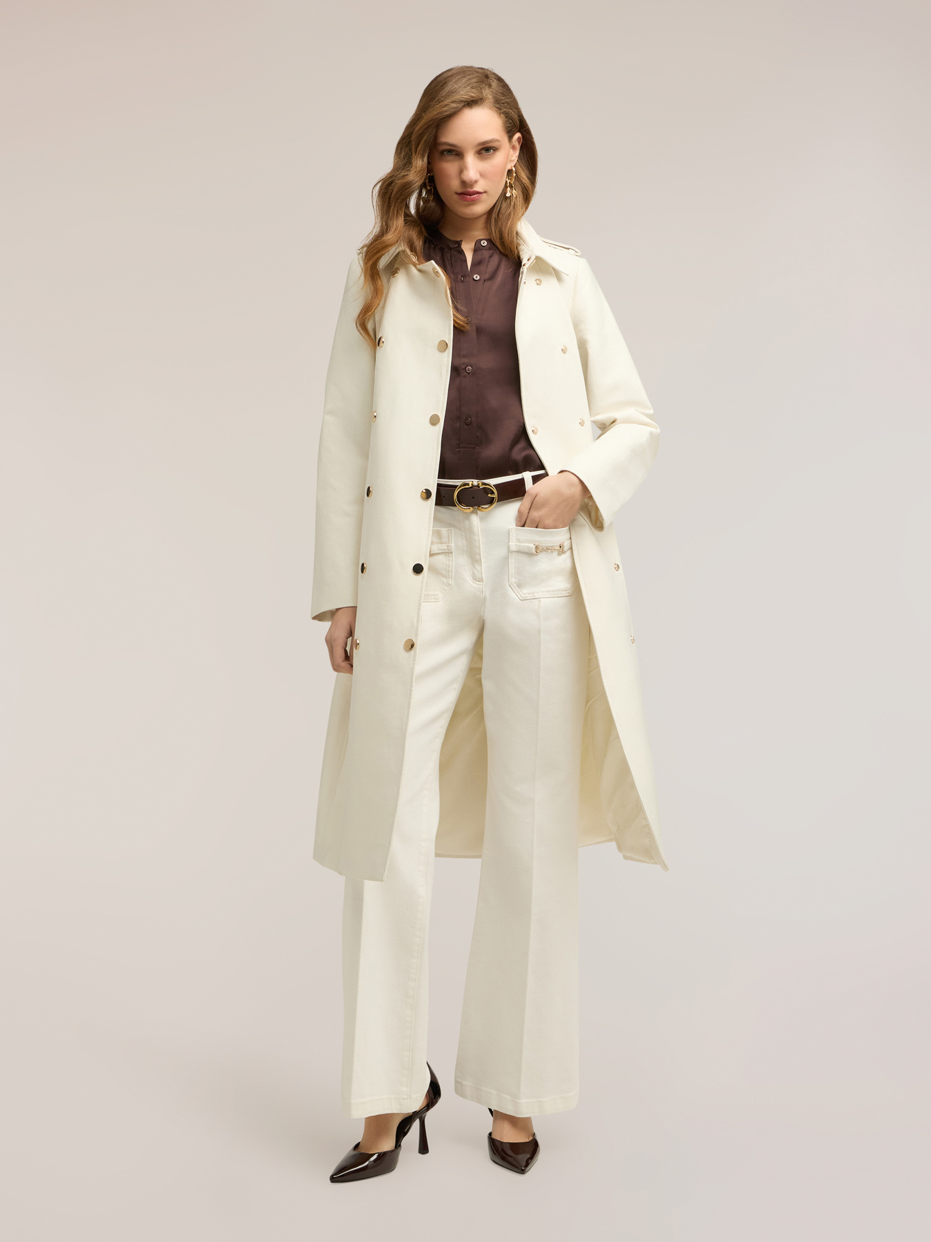 Double-breasted trench coat with military details image number 2