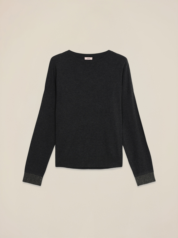 Maglia misto viscosa con polsini decorati