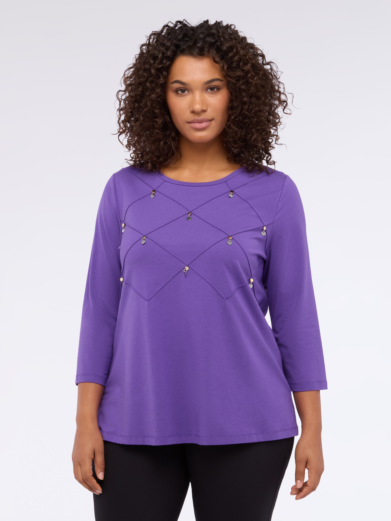 Cotton jersey T-shirt with diamond pattern processing image number 2