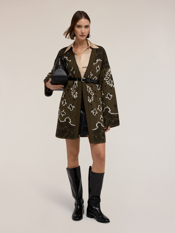 Jacquard knit cardigan over