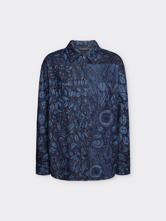 Denim shirt with a foliage design