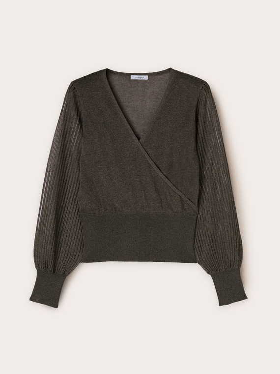 Maglia con incrocio e maniche traforate