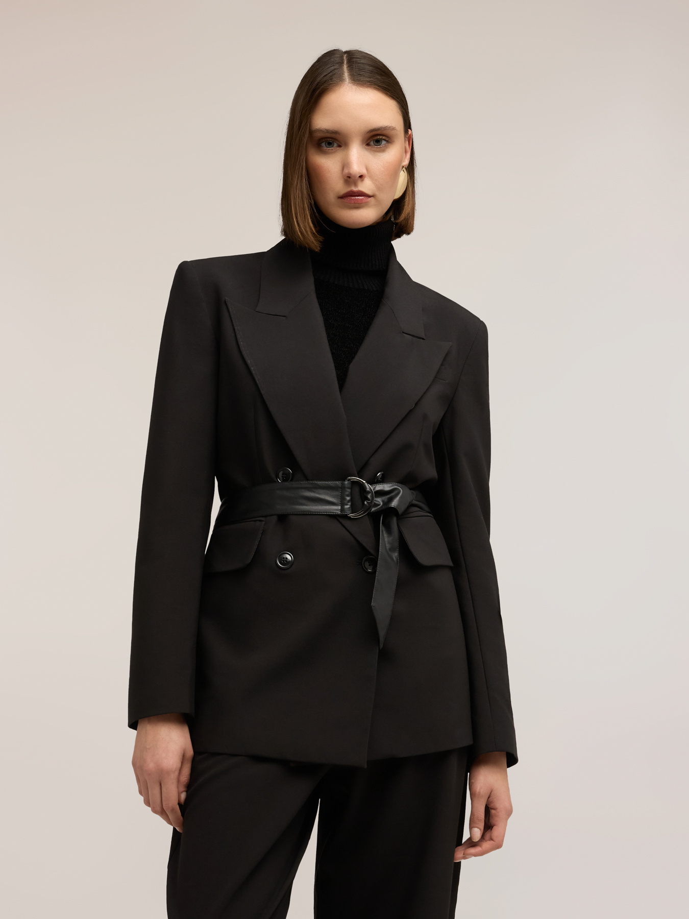 Double-breasted blazer with belt image number 2