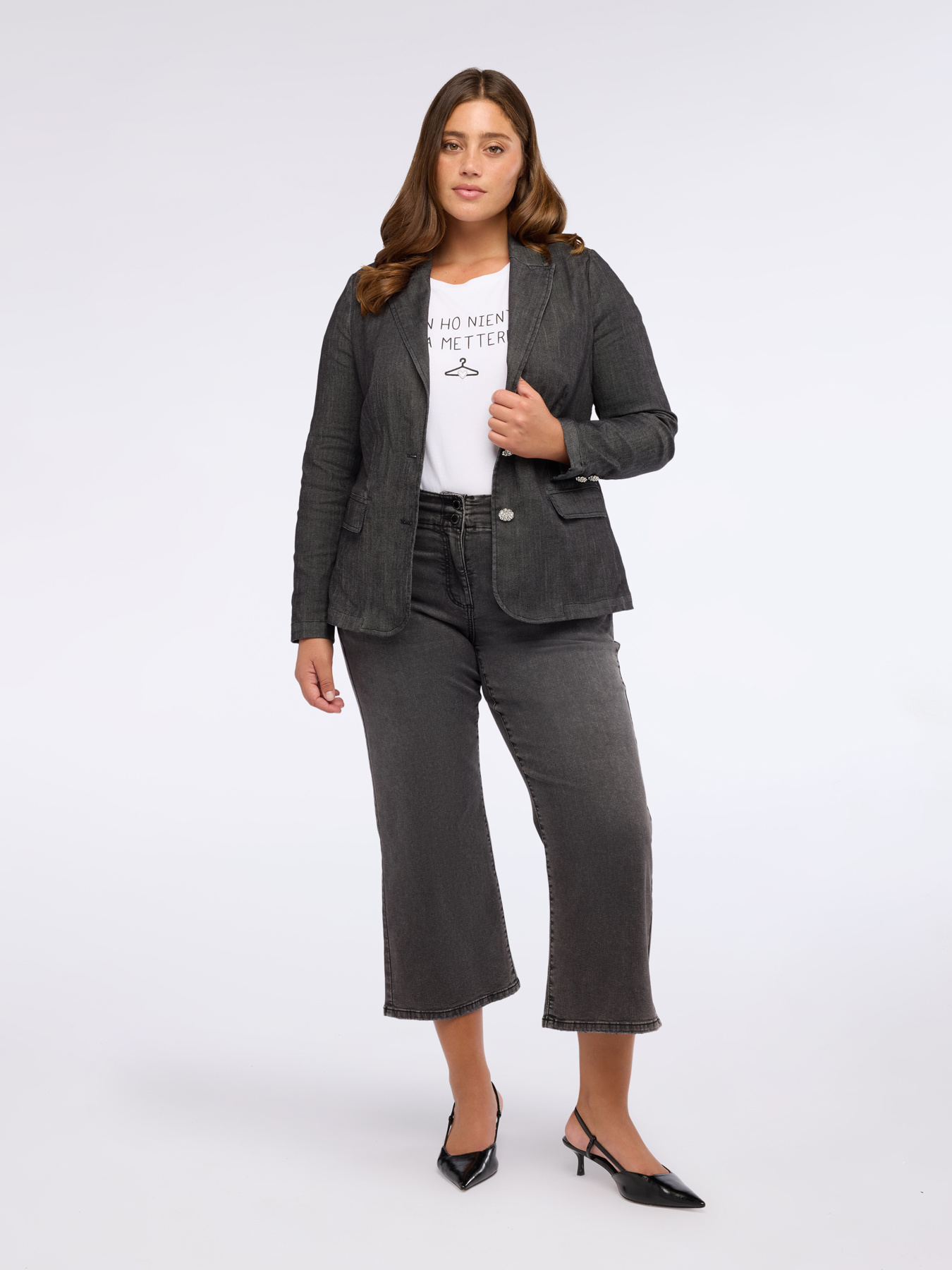 Denim blazer with jewel buttons image number 3