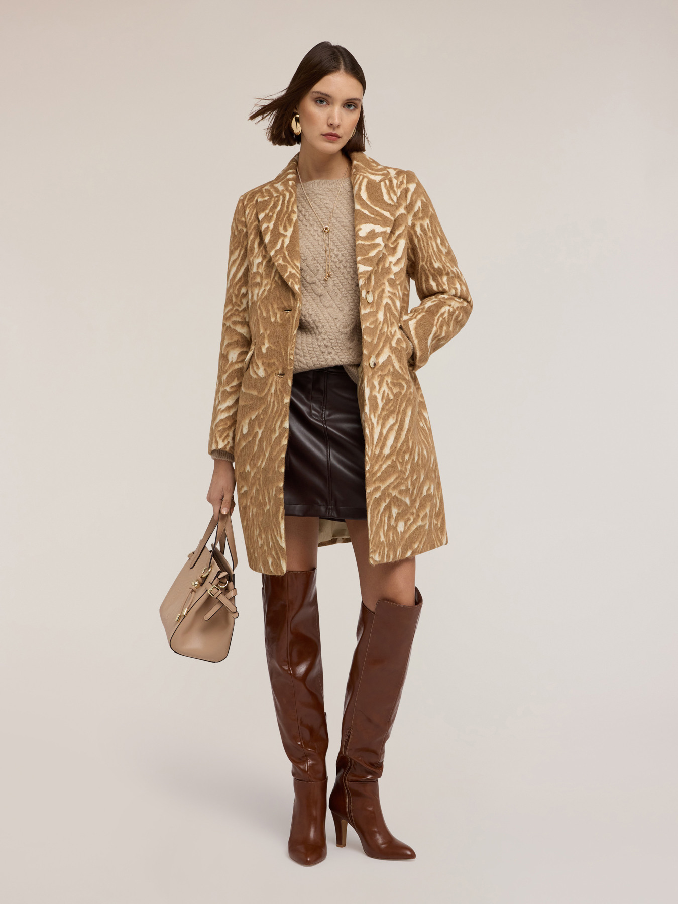 Mixed wool jacquard coat image number 0