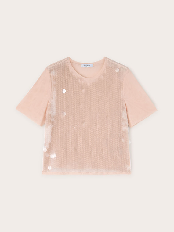 Tulle T-shirt with oversized sequins