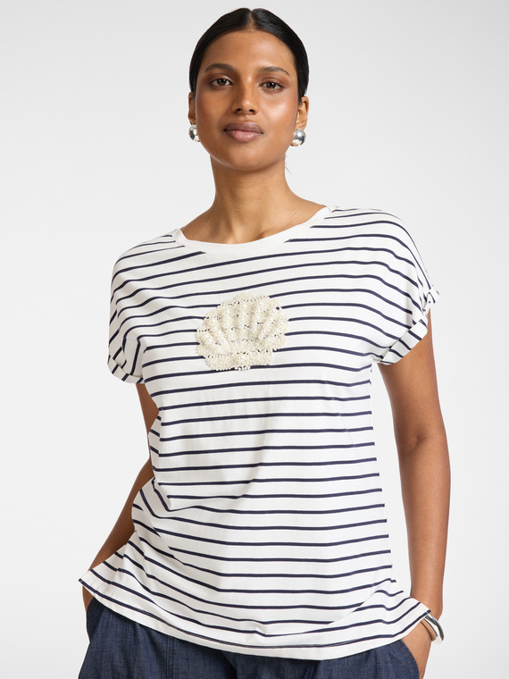 T-shirt in cotone a righe con ricamo