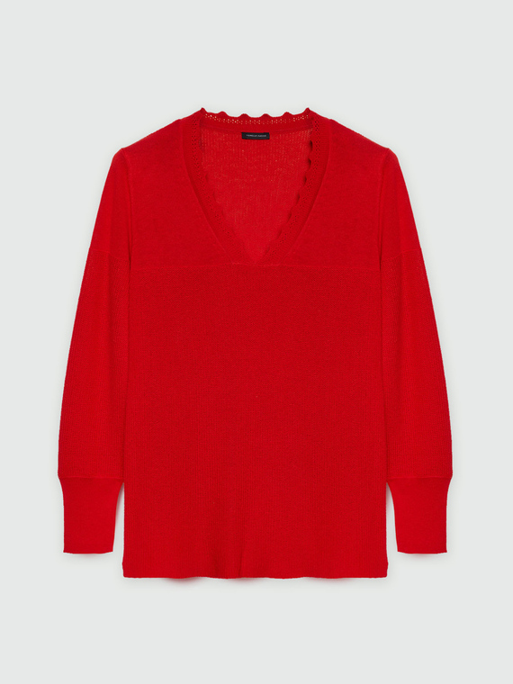 Pullover mit V-Ausschnitt aus Baumwollgemisch