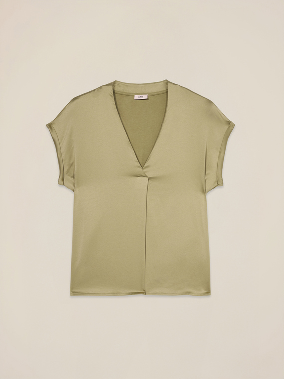 T-shirt bimaterica con scollo a V
