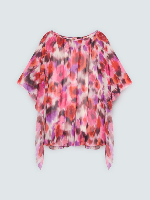 Tunika aus Georgette mit Aquarell-Print