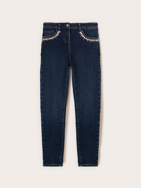 Skinny Jeans mit bestickten Taschen
