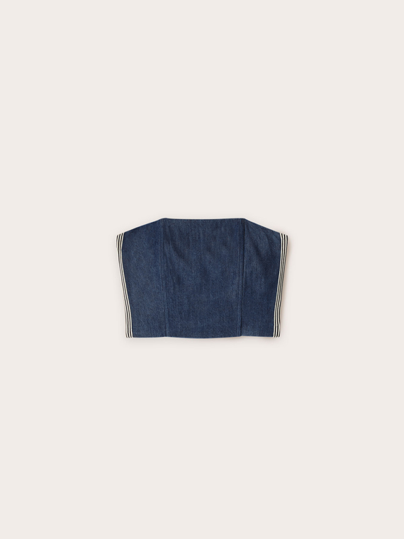 Top bustier effetto denim con bande laterali