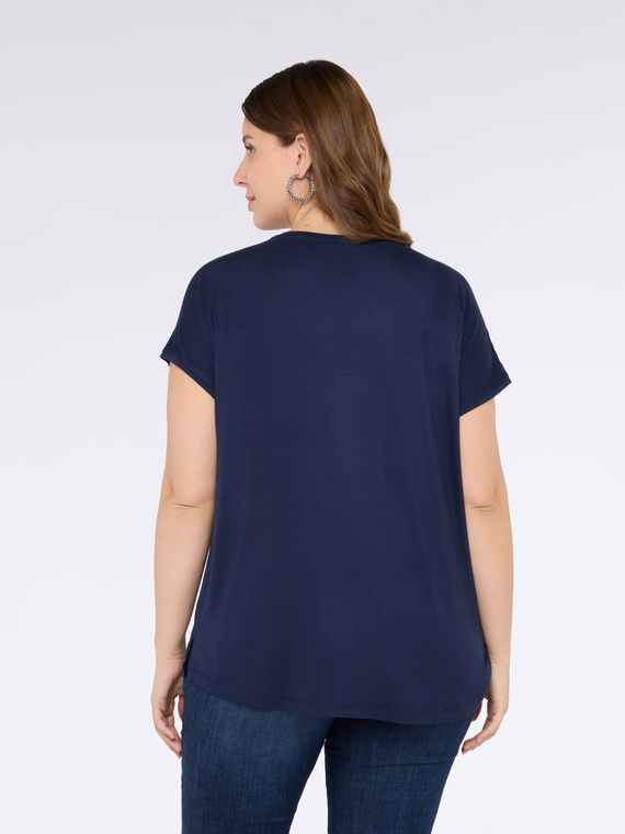 Two-material V-neck T-shirt