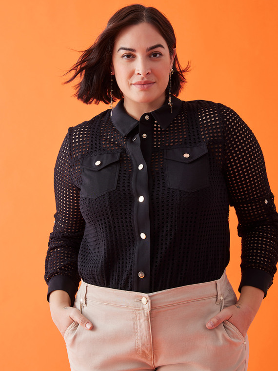 Openwork fleece shirt