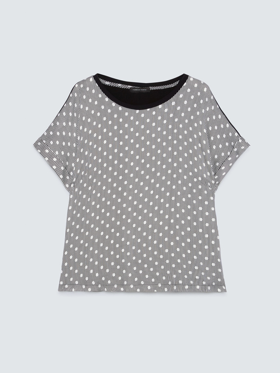 Two-tone striped and polka dot t-shirt
