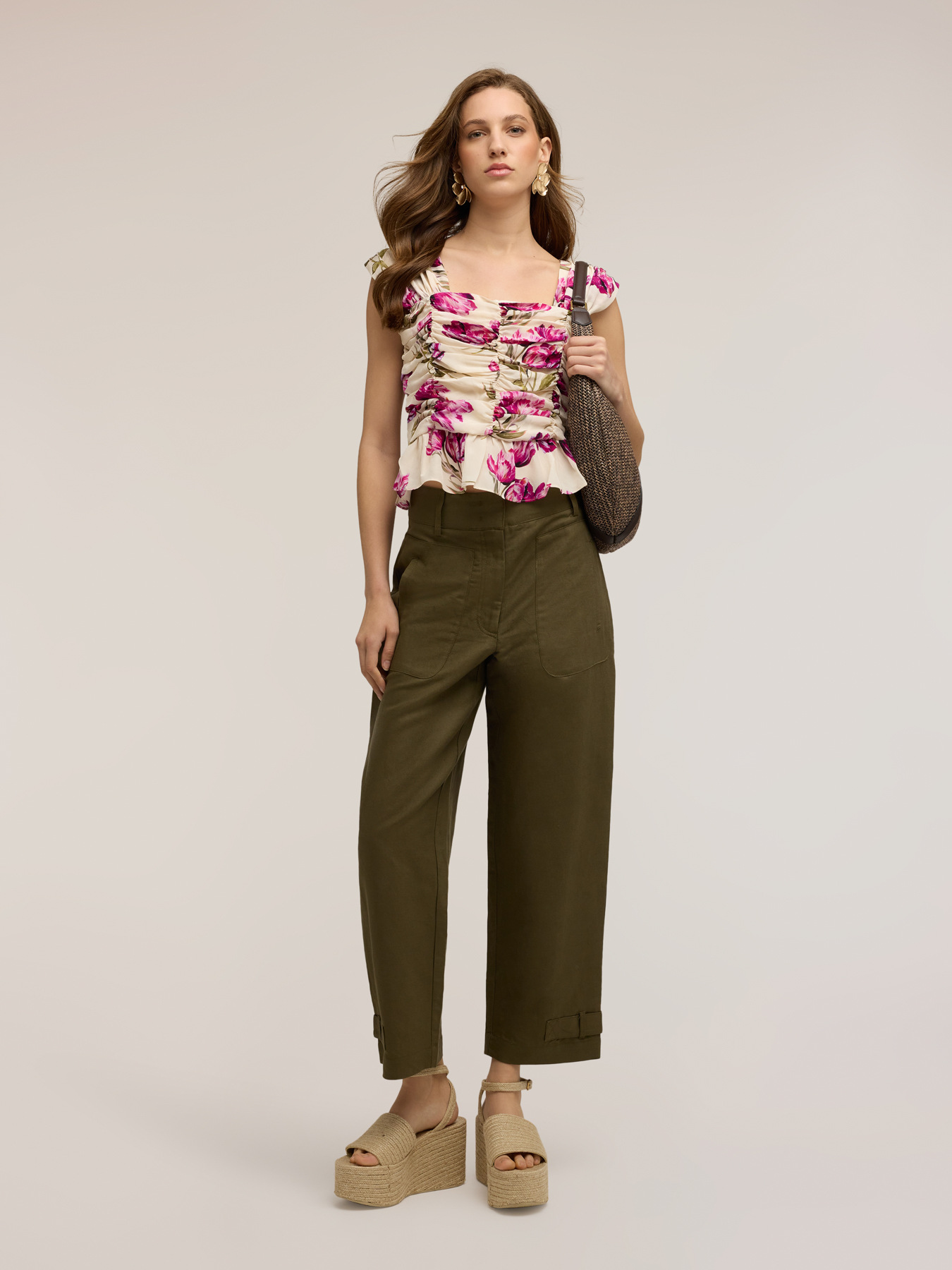 Ruffled top with floral print image number 0