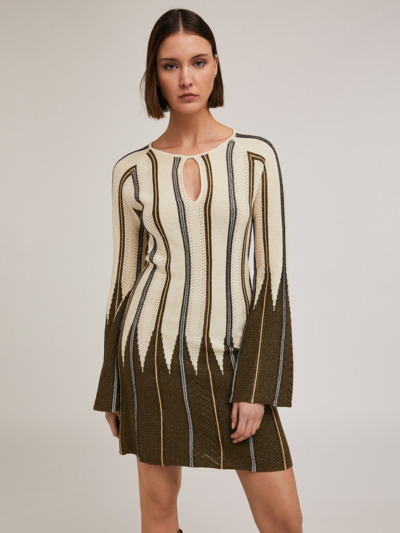 Robe à rayures en maille lurex effet plissé