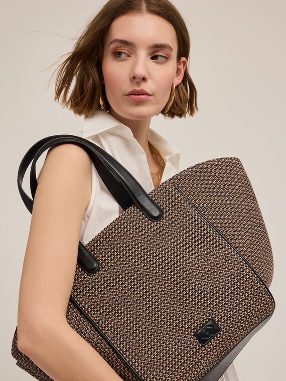 Shopping bag effetto stuoia con manici
