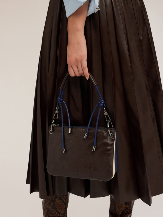 Zwillings-Handtasche aus beschichtetem Stoff mit Pythoneffekt