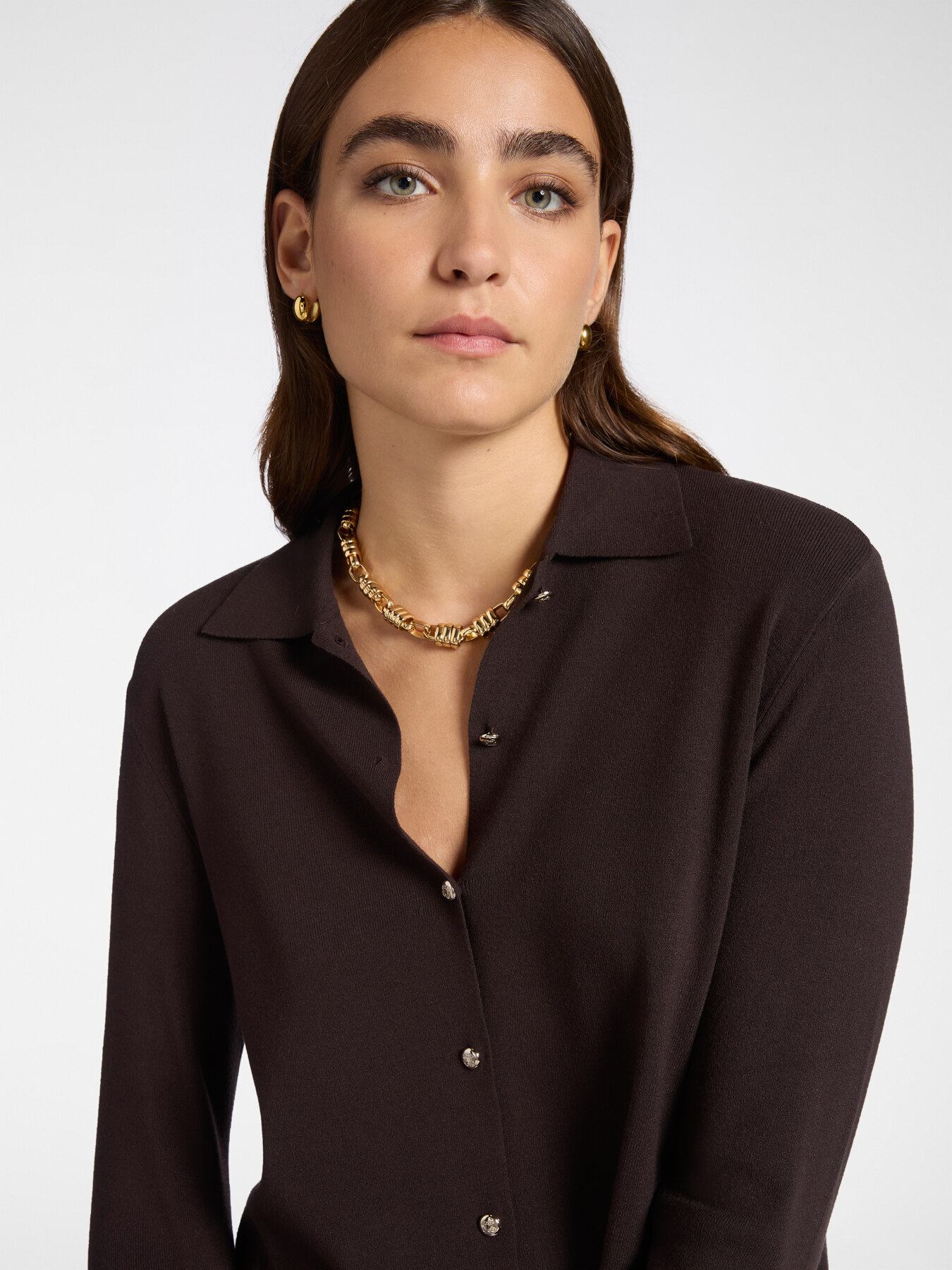 Long cardigan with collar image number 3