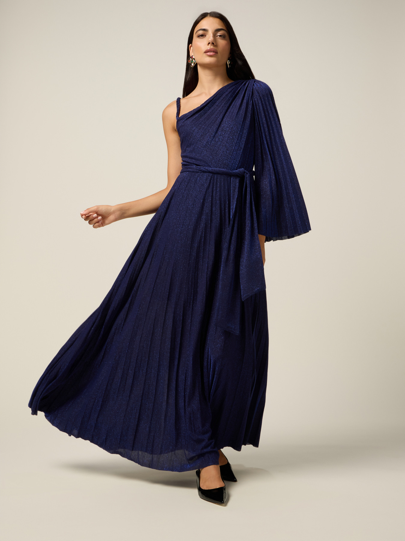 Vestito monospalla in jersey lurex image number 0