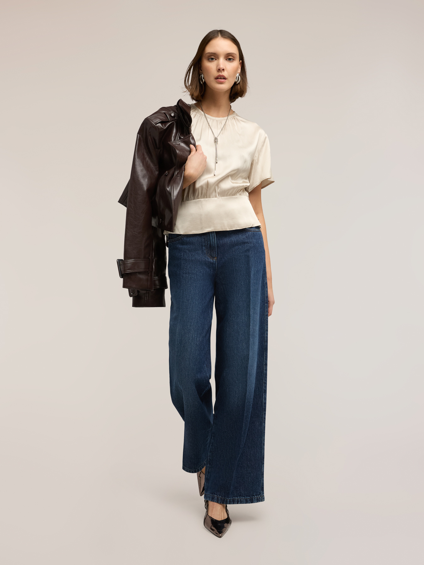 Satin blouse with sash image number 0