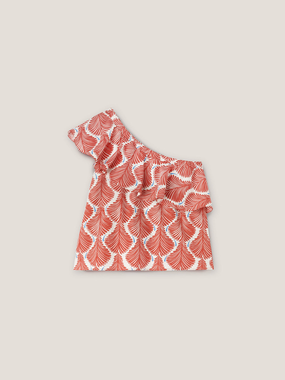 One-shoulder ethnic pattern top