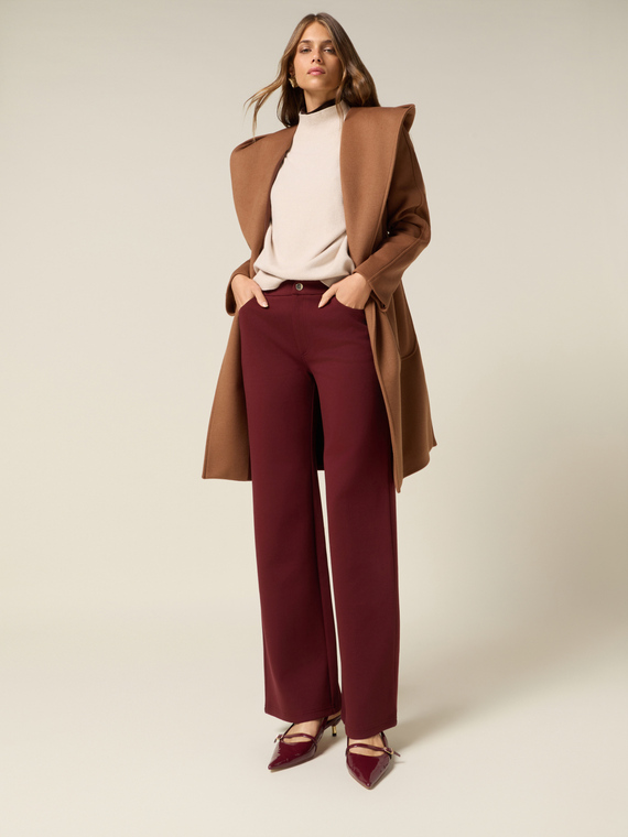 Pantalon palazzo en mélange de coton