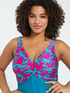 Crossover one-piece swimsuit tropical print image number 4