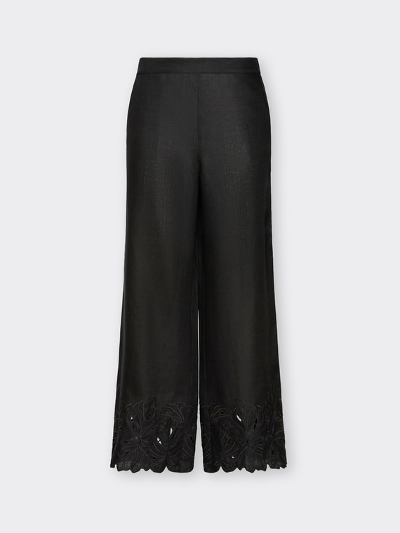 Pantaloni in lino con bordi ricamati