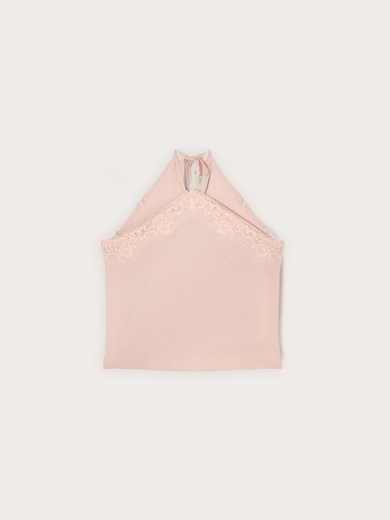 Halter neck top with lace inserts