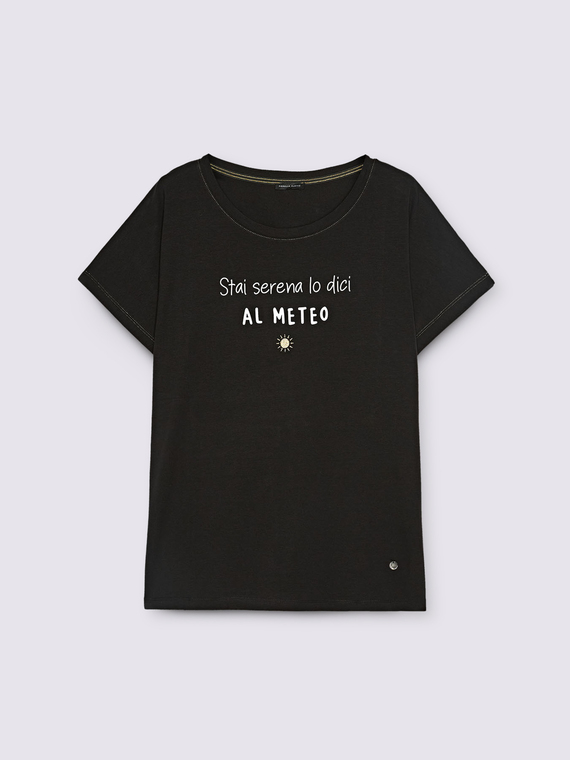 T-shirt in jersey con frase divertente
