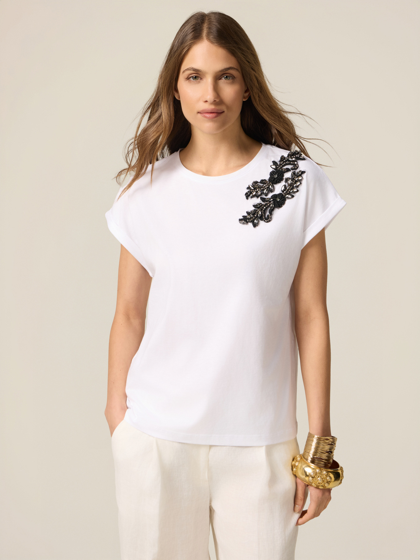Jersey-T-Shirt mit Schmuck-Patch image number 0
