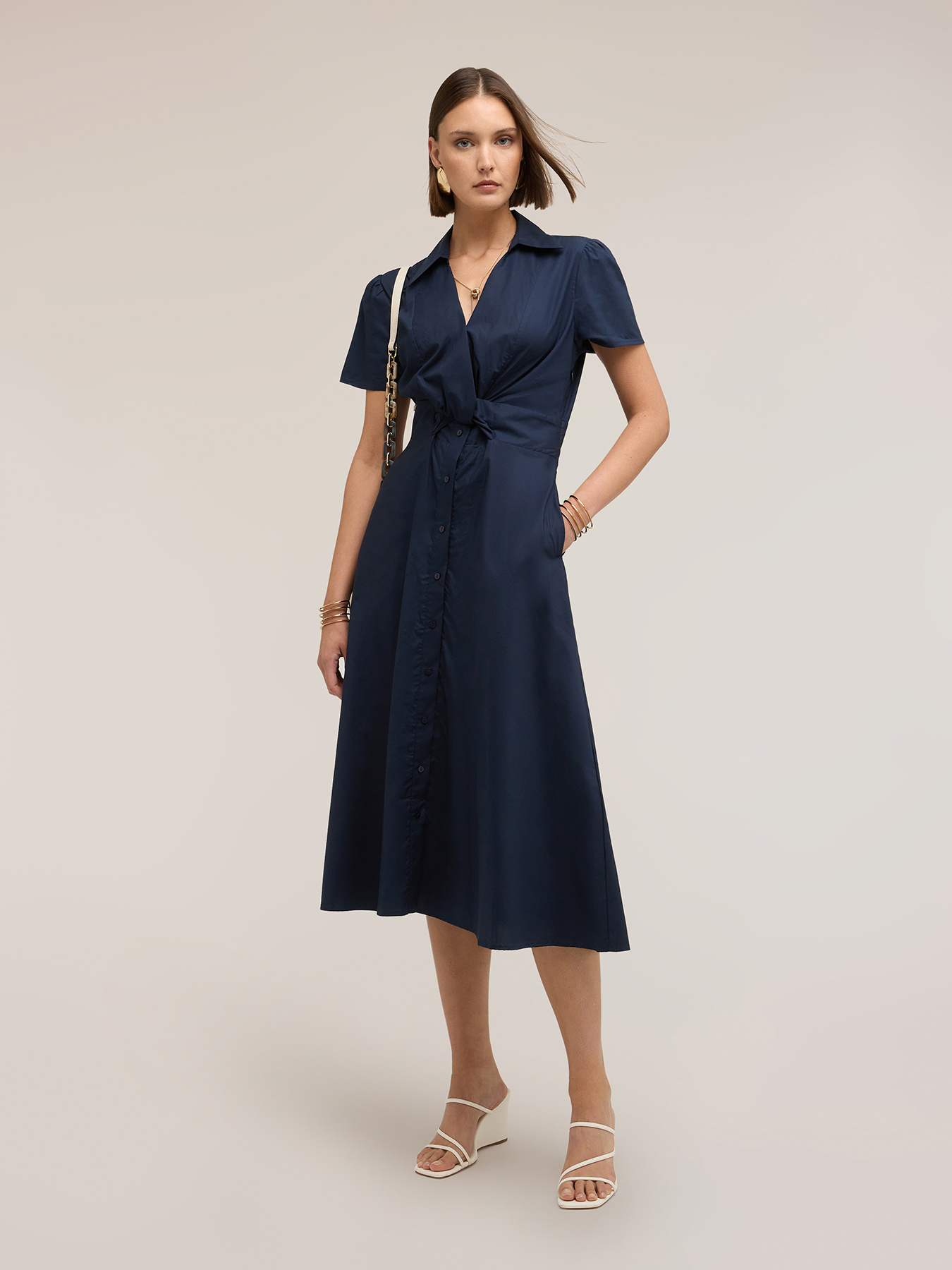 Rochie chemisier midi din poplin image number 0