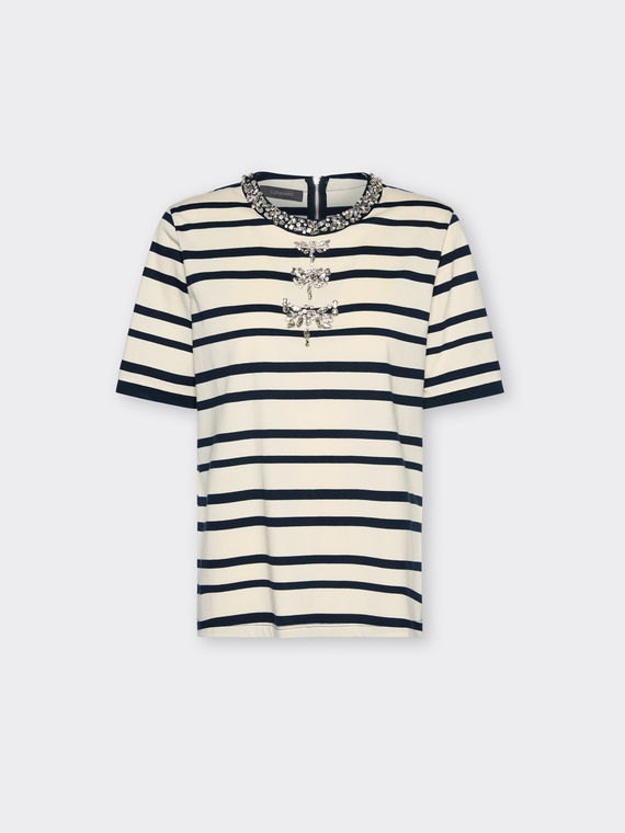 Gestreiftes T-Shirt mit Stickereien