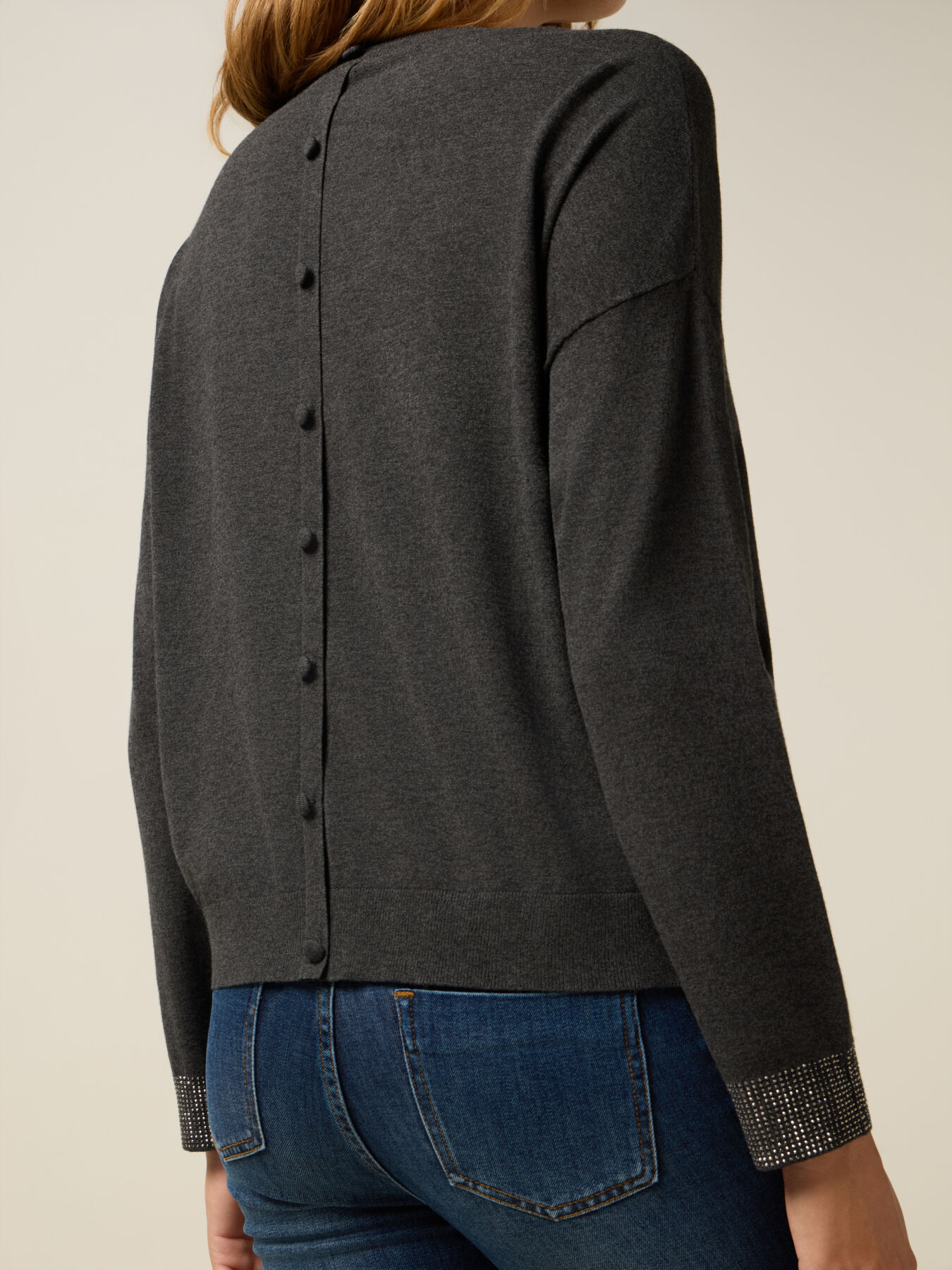 Mixed viscose sweater with decorated cuffs image number 2