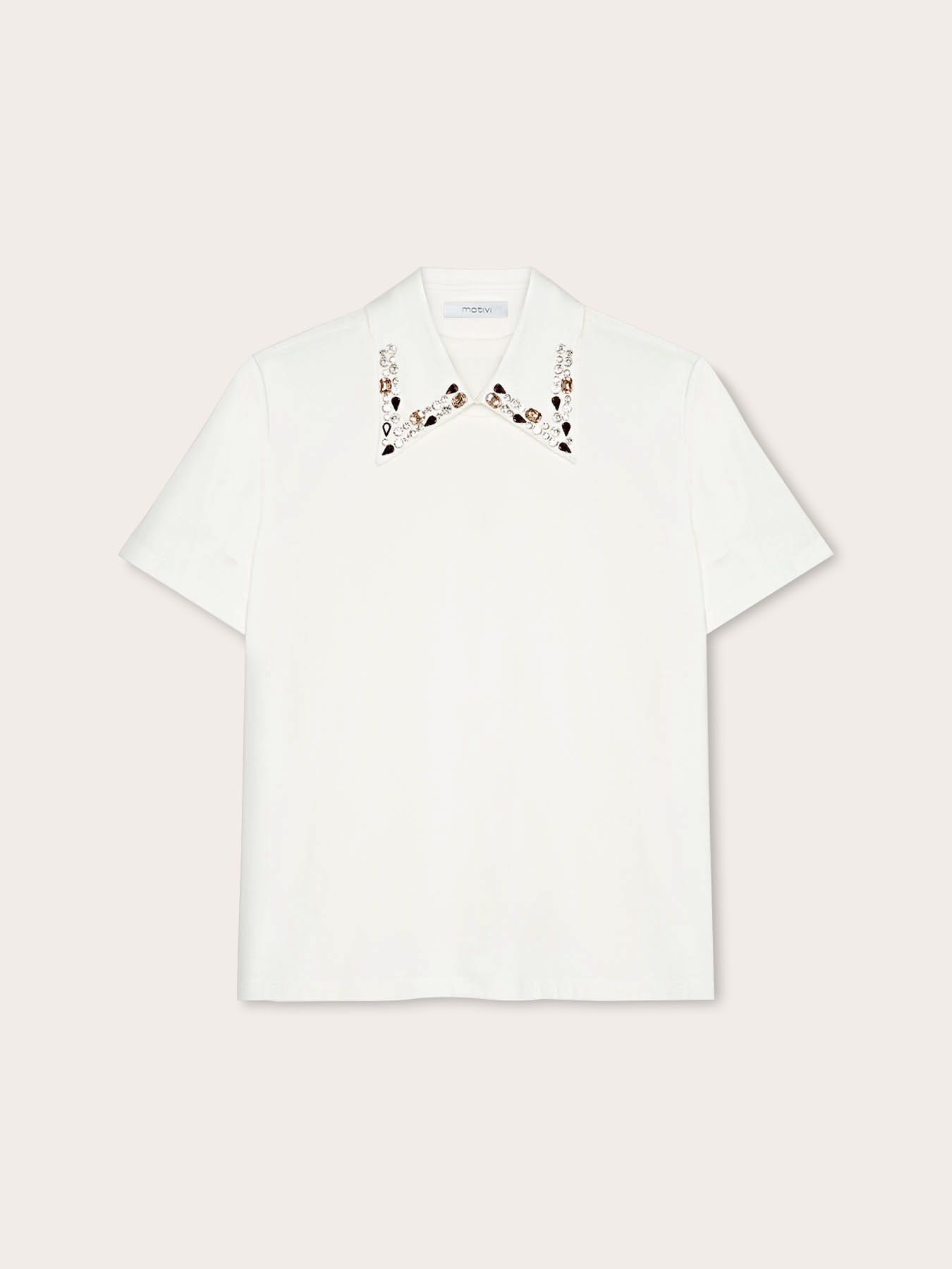 Tricou cu guler brodat cu pietre image number 0
